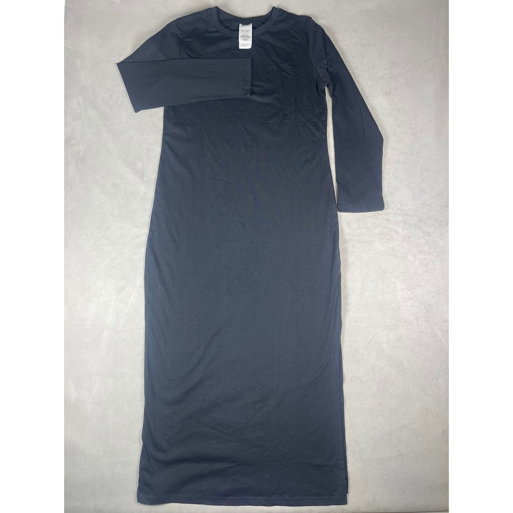 Germinate‎ Womens Black Long Sleeve Maxi Dress Crew Neck Slim Fit Size Large